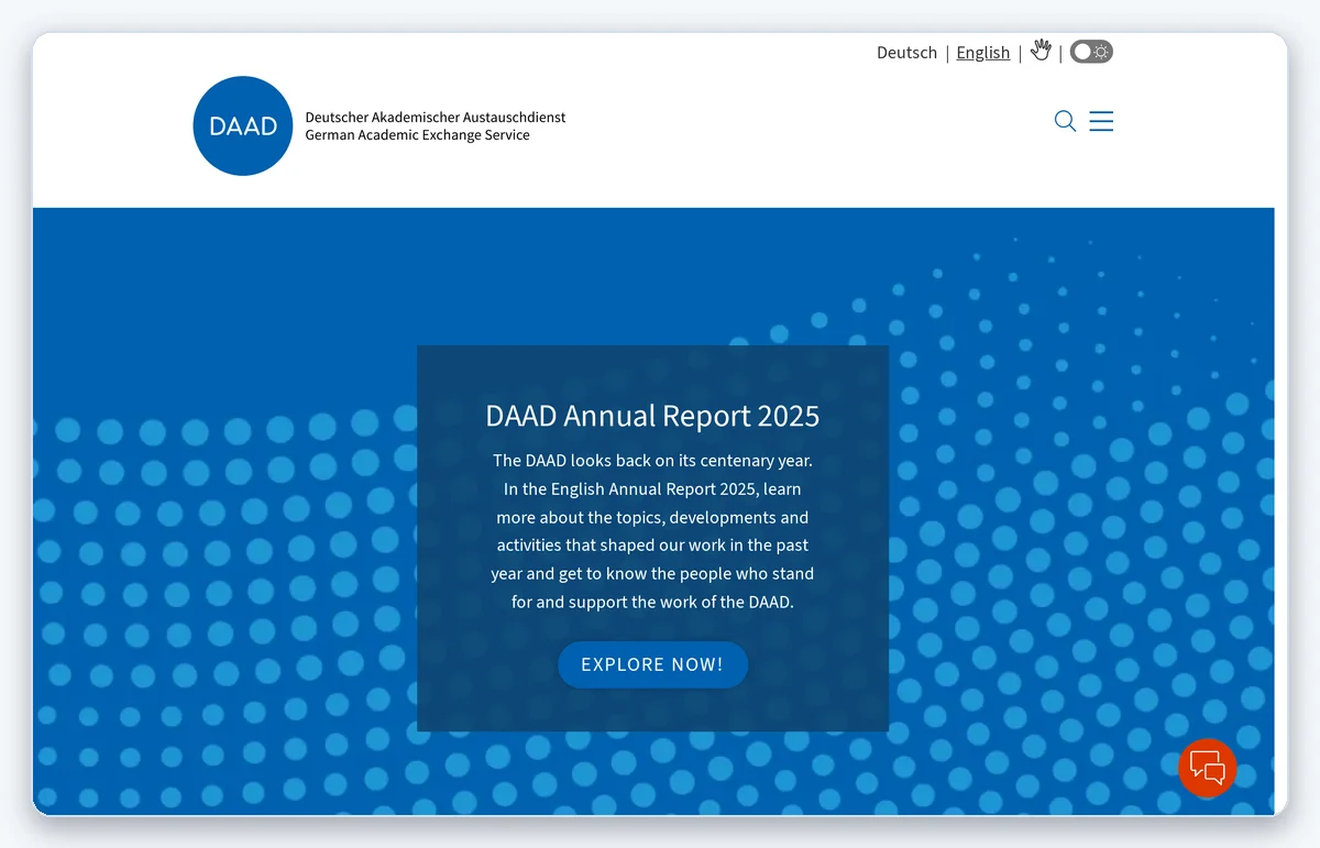 Скриншот: Главная страница DAAD с информацией о языковых требованиях (снято 14.09.2026)